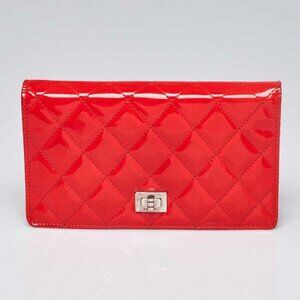 Chanel Orange Quilted Patent Leather Reissue L Yen Wallet